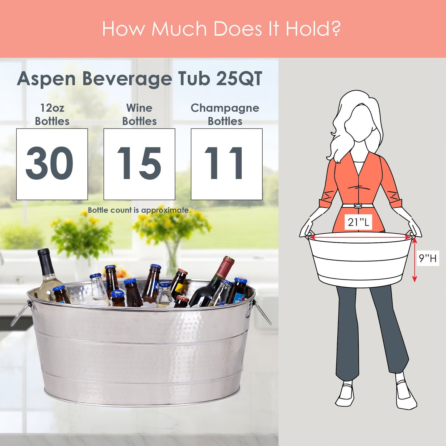 Aspen Metal Party Tub Hammered Stainless Steel | BREKX