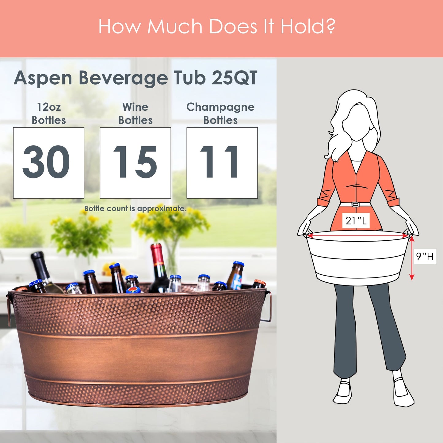 Aspen Metal Beverage Tub with Party Mat Antique Copper | BREKX