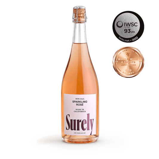 Surely Sparkling Rose Bottle with awards