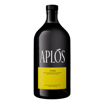 Black bottle of Aplós Arise on a white background