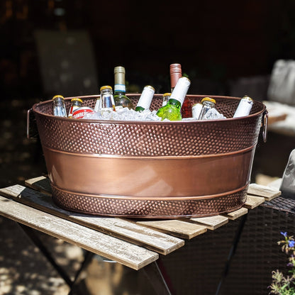 Aspen Hammered Antique Copper Beverage Tub – 6 Gallon Metal Ice Bucket for Parties | BREKX