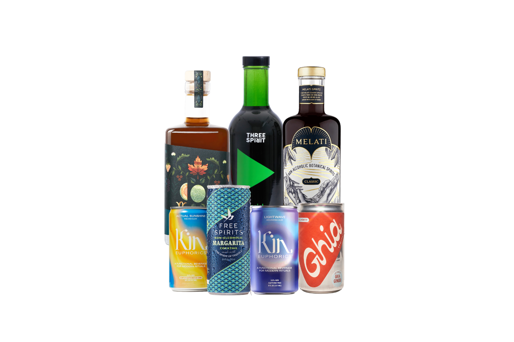 Functional Beverages Variety Pack with 3 bottles and 4 cans of functional non alc drinks