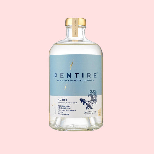 Pentire non-alcoholic spirits bottle on a light gray background