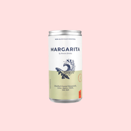 Can of non-alcoholic margarita on a light gray background