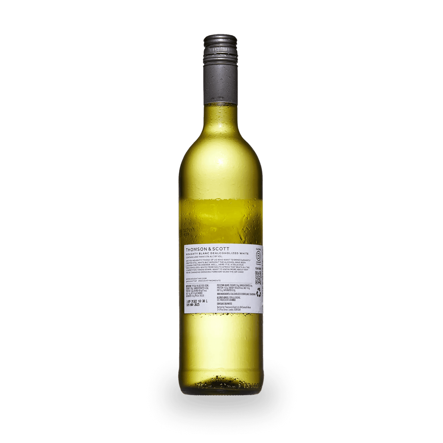 Noughty Blanc Non-Alcoholic White Wine Back Label