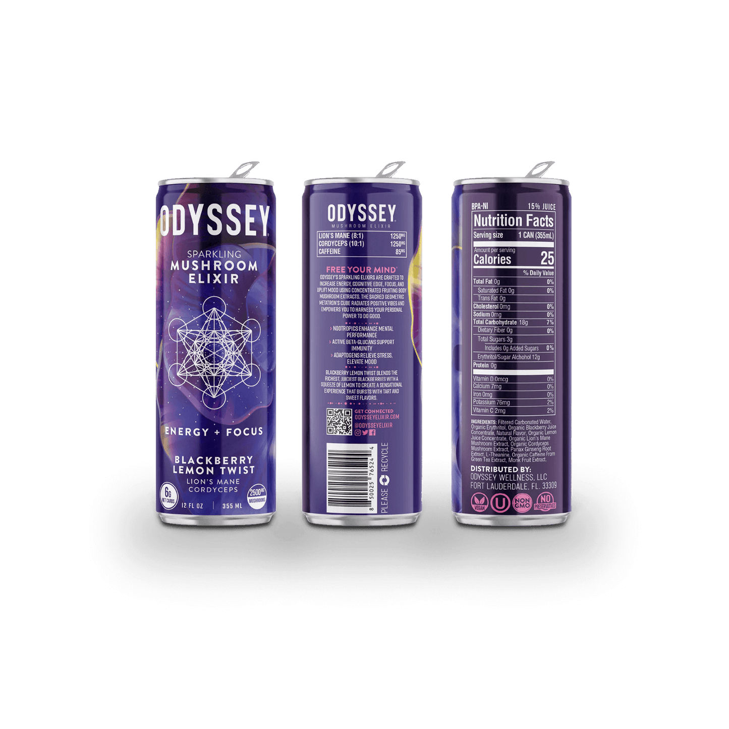 Odyssey Mushroom Elixir | Energy & Focus - Blackberry Lemon Twist Back Label