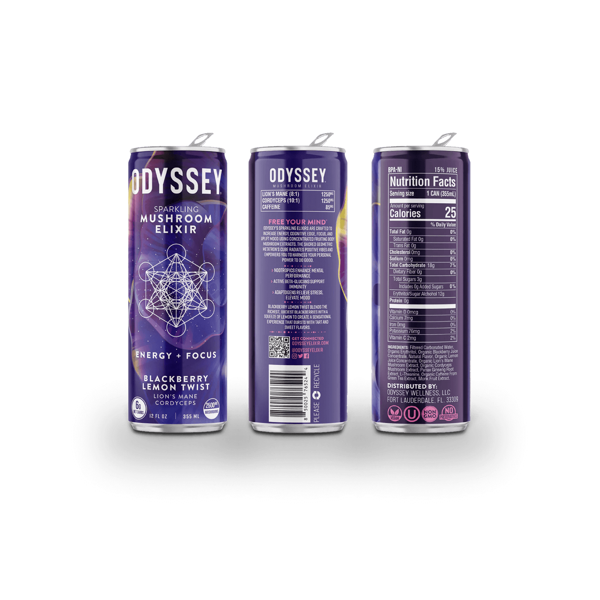 Odyssey Mushroom Elixir | Energy & Focus - Blackberry Lemon Twist Back Label