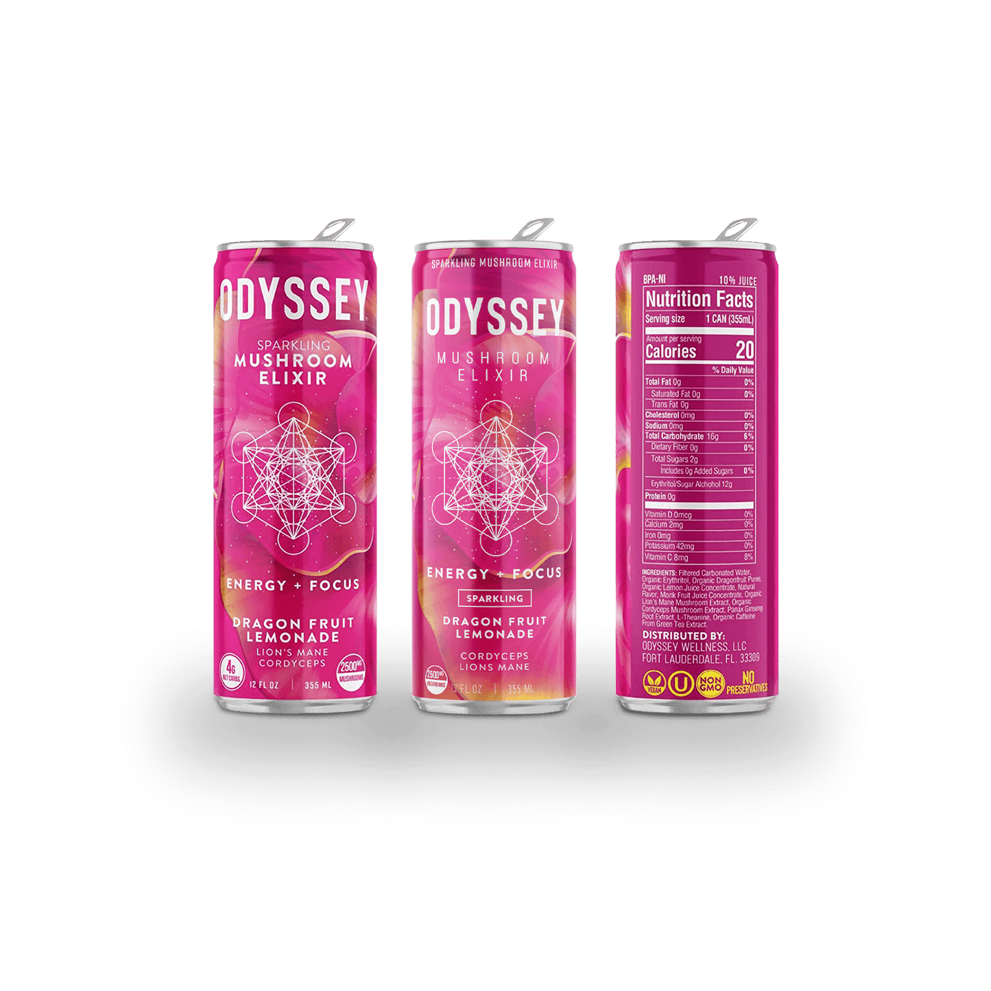 Odyssey Mushroom Elixir | Energy & Focus -Dragon Fruit Lemonade Back Label