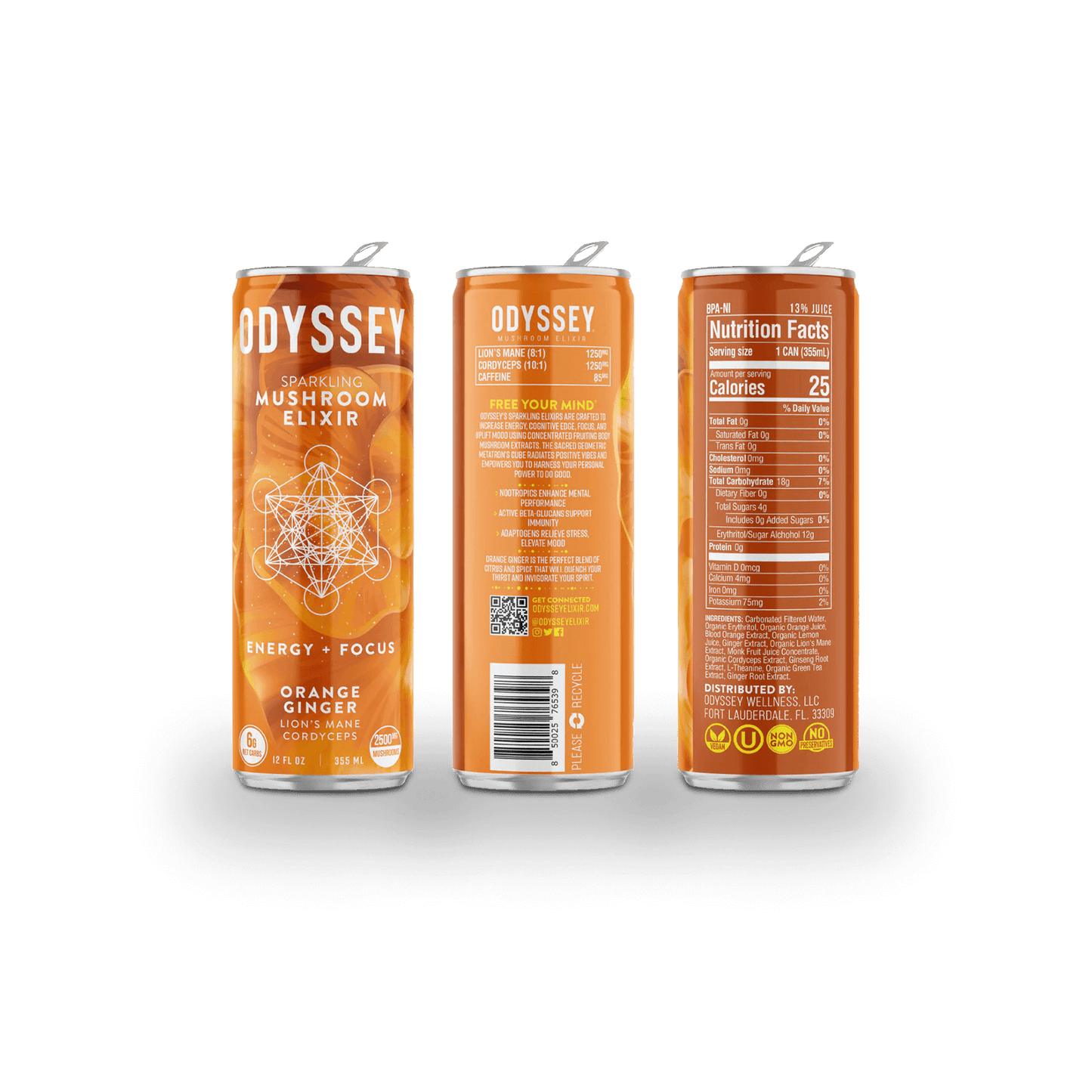 Odyssey Mushroom Elixir | Energy & Focus - Orange Ginger Back Label