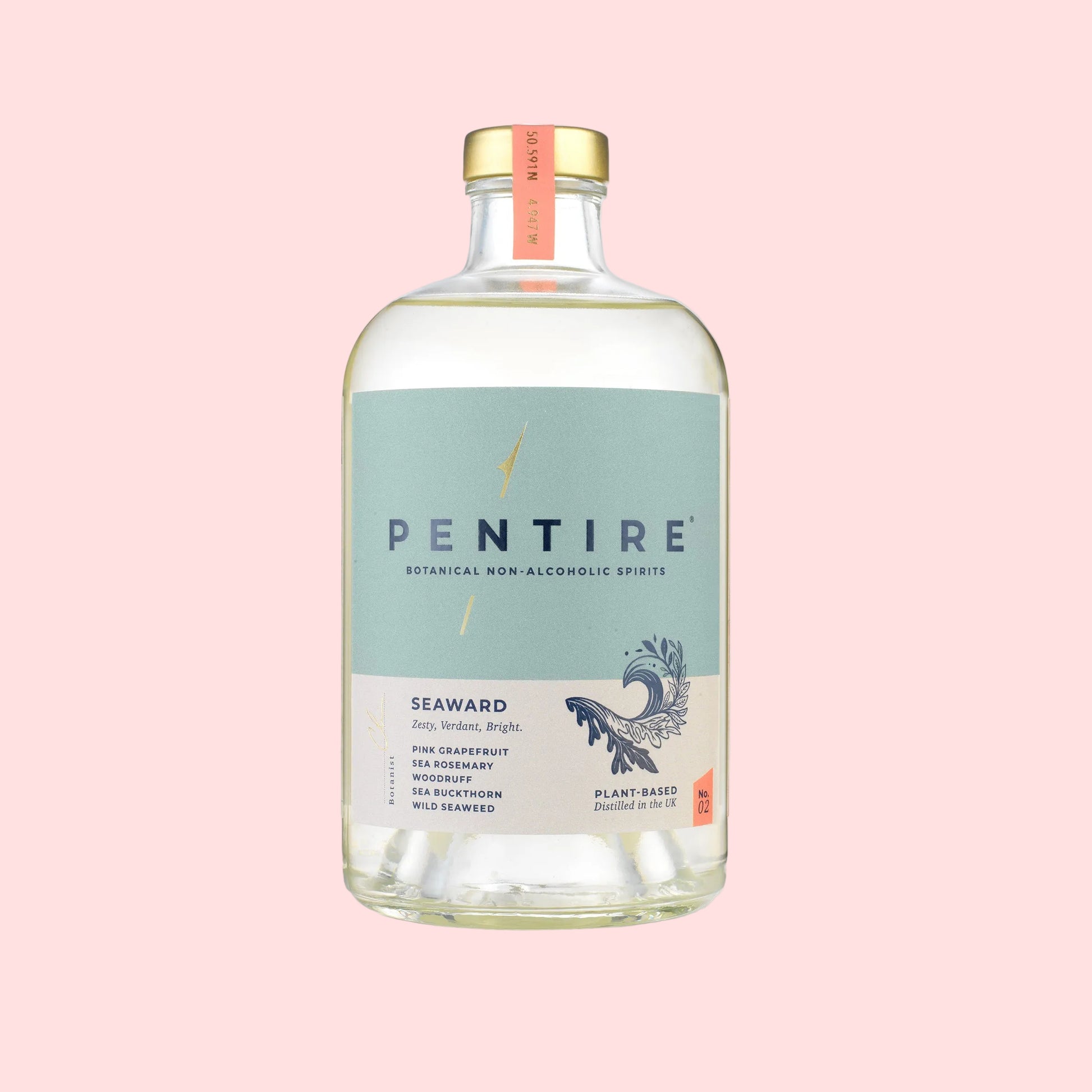 Pentire Seaward botanical non-alcoholic spirit bottle on a light gray background