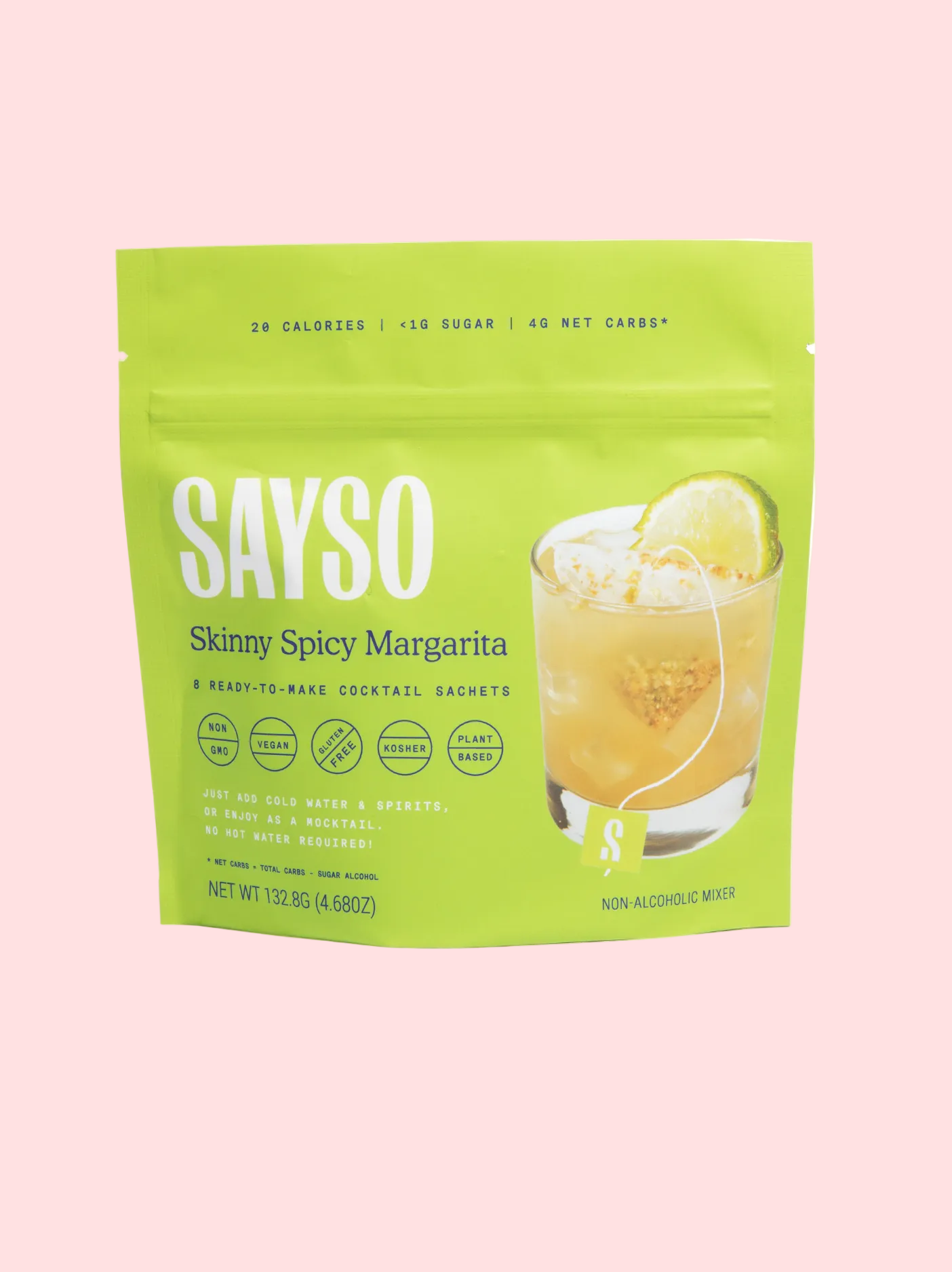 SAYSO Skinny Spicy Margarita mix package on a white background