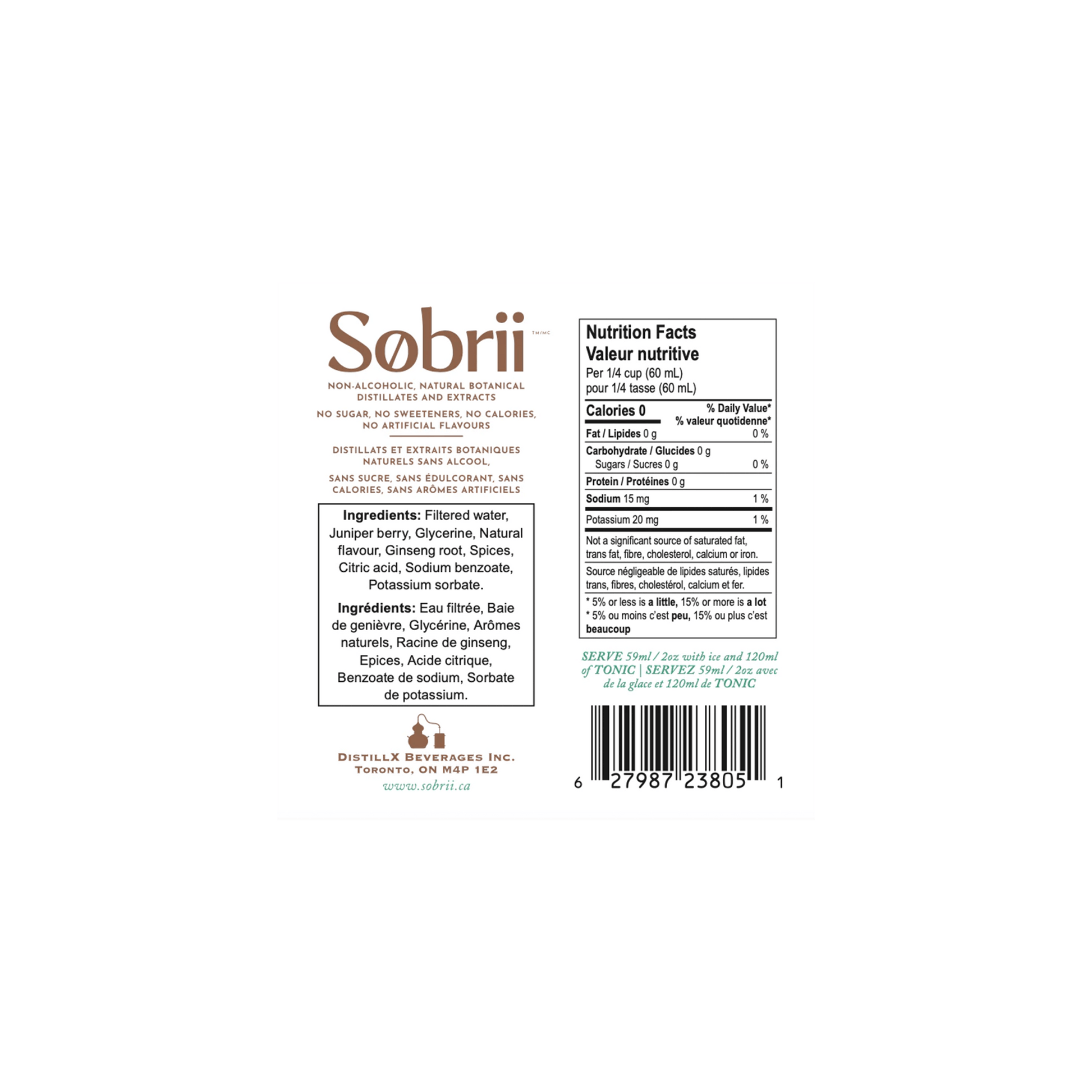 Sobrii 0-Gin Back Label