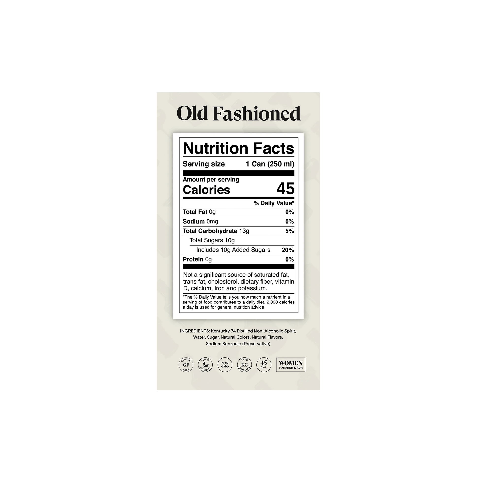 Spiritless Old Fashioned Back Label