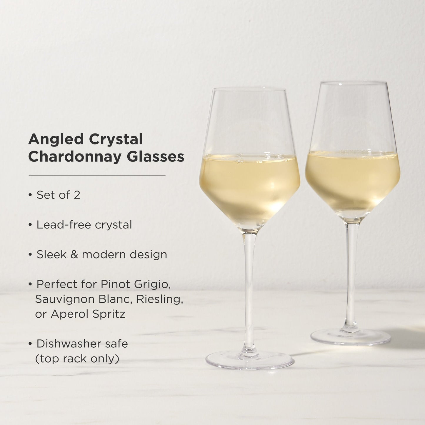 Viski Raye Angled Crystal Chardonnay Glasses Set of 2