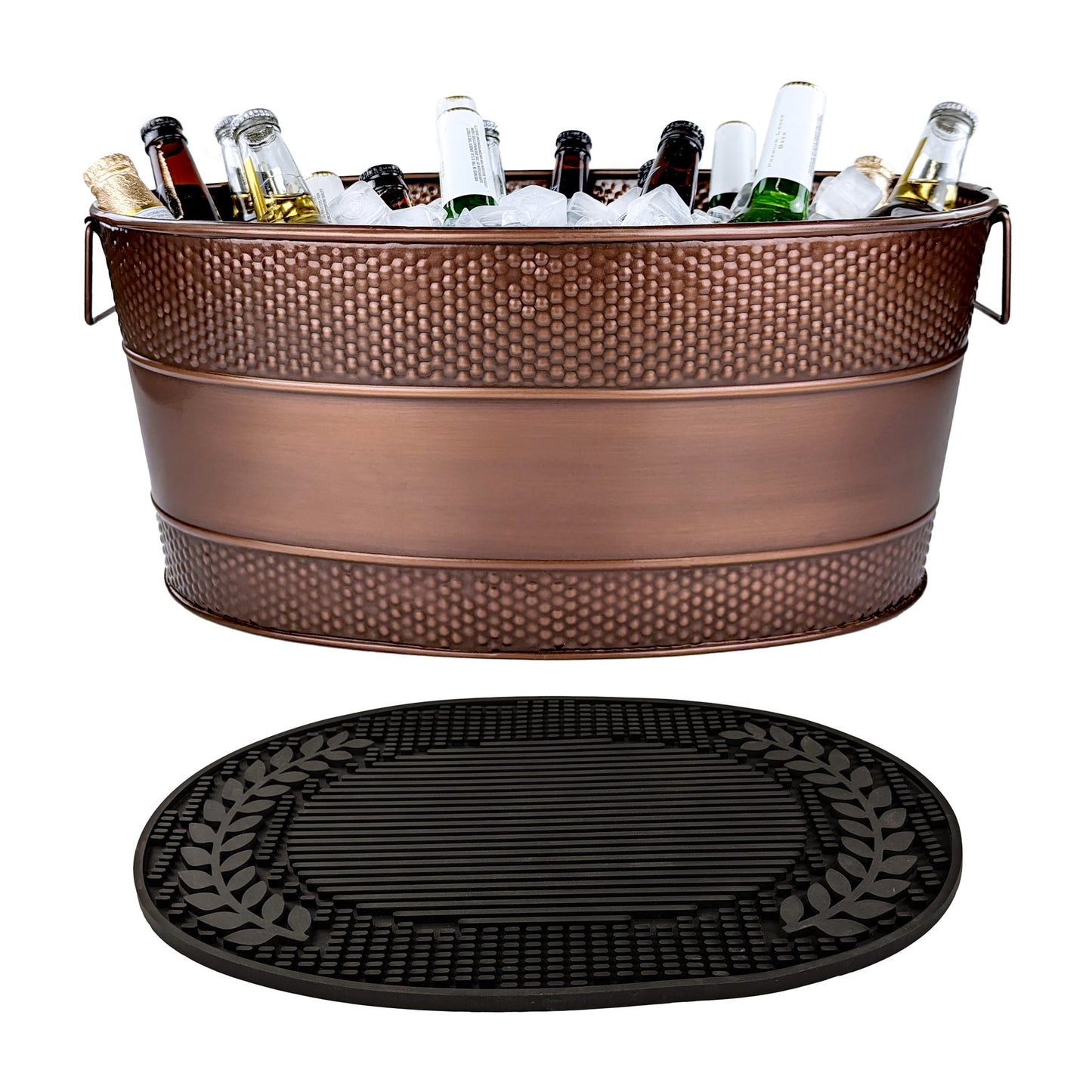 Aspen Metal Beverage Tub with Party Mat Antique Copper | BREKX