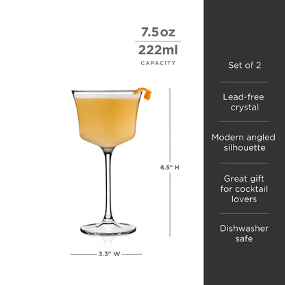 Viski Raye Angled Crystal Sour Glasses Set of 2
