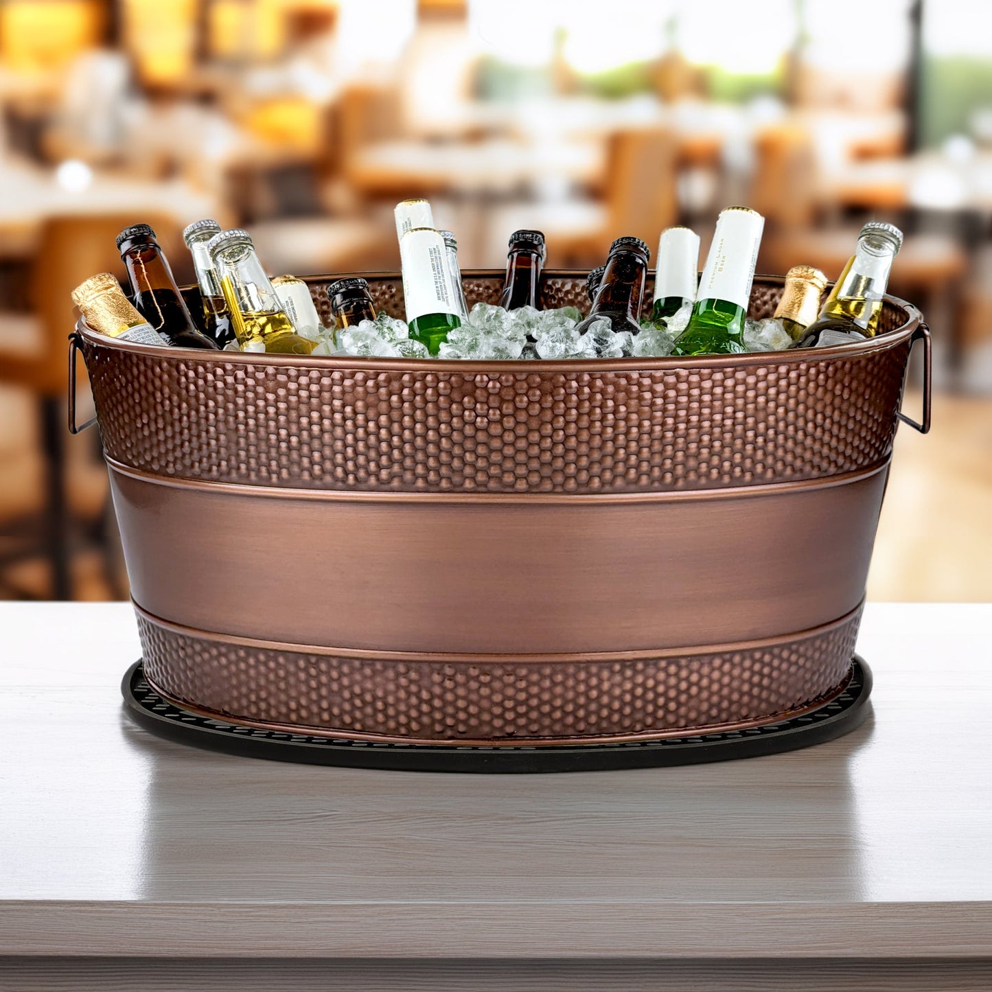 Aspen Metal Beverage Tub with Party Mat Antique Copper | BREKX